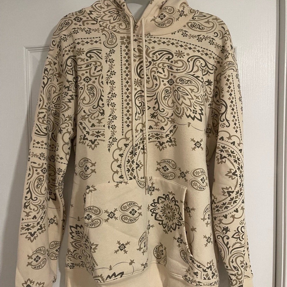 Vintage Paisley Print Hoodie in Cream and Brown